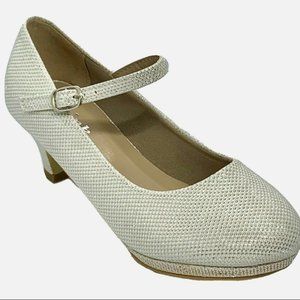 white glittered white pageant shoes